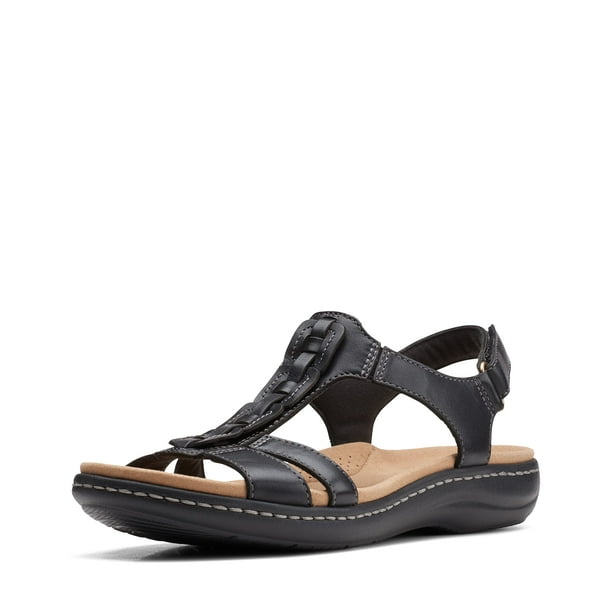 Sandalia Plana Laurieann Kay para Mujer Clarks en Cuero Negro Talla 6 Ancha