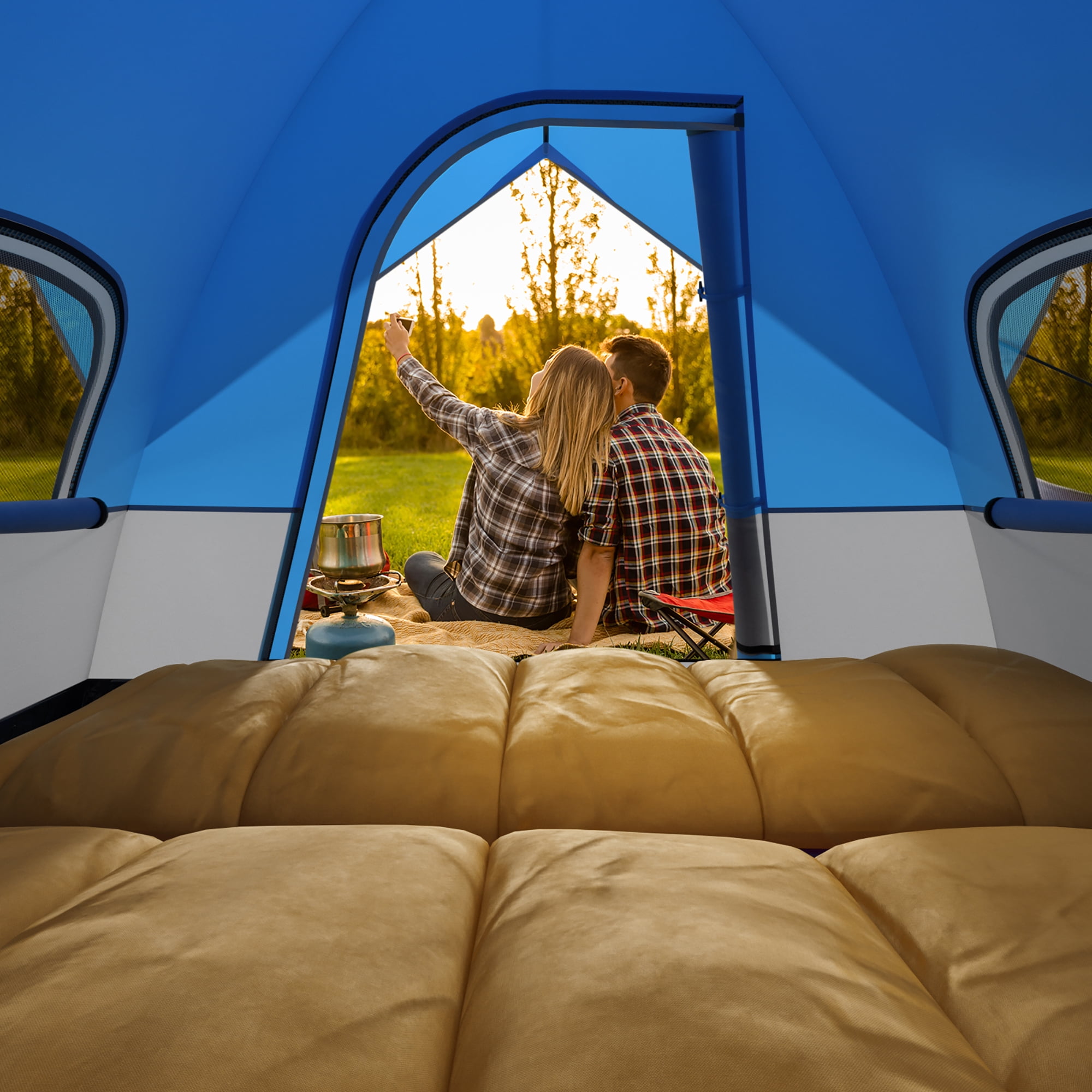 Gymax Camping Tent for 2-3 People Waterproof & Windproof Family Dome Tent w/ Rainfly Blue