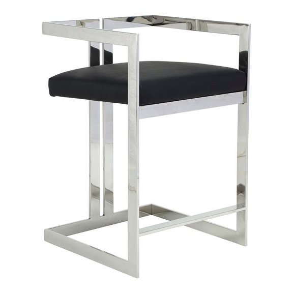 Pangea Home Kenzie 23.6" Stainless Steel Counter Stool in Black/Silver