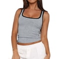 thumbnail image 2 of Womens Summer Square Neck Ribbed Slim Fitted Spaghetti Strap Tank Tops Grey L, 2 of 9