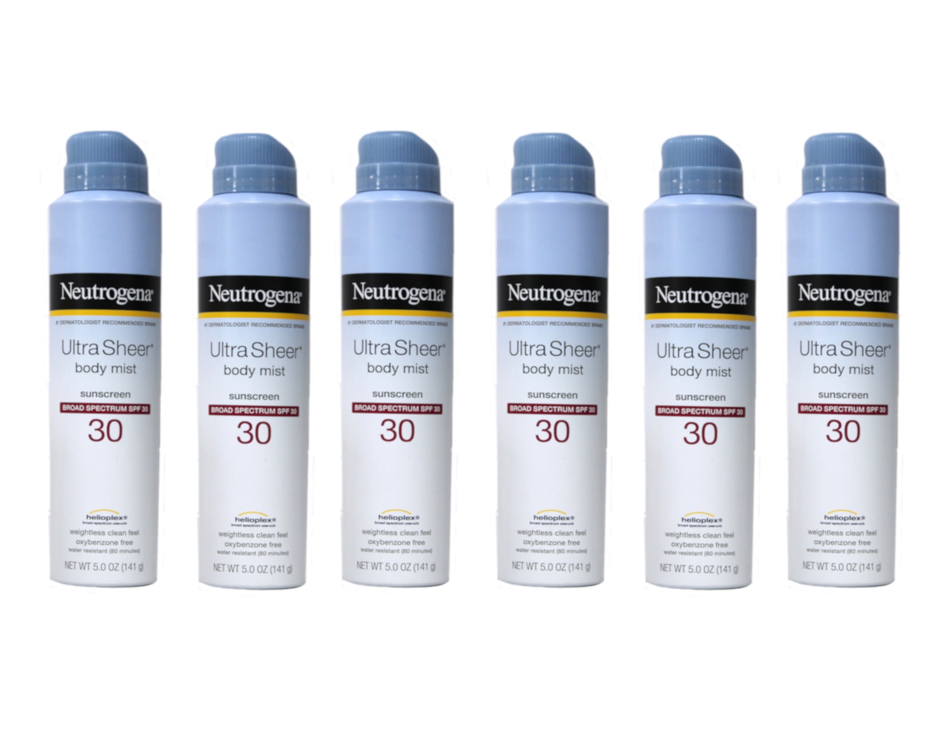 Neutrogena Ultra Sheer Body Mist Full Reach Sunscreen Spray, SPF 30, 5 oz (Pack of 6)