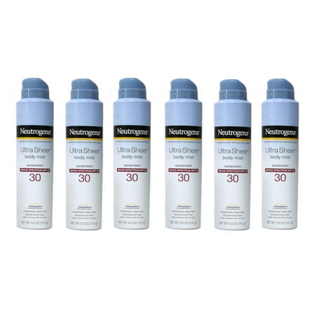 Neutrogena Ultra Sheer Body Mist Full Reach Sunscreen Spray, SPF 30, 5 oz (Pack of 6)