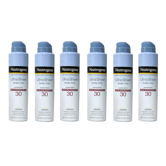 Neutrogena Ultra Sheer Body Mist Full Reach Sunscreen Spray, SPF 30, 5 oz (Pack of 6)