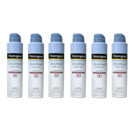 Neutrogena Ultra Sheer Body Mist Full Reach Sunscreen Spray, SPF 30, 5 oz (Pack of 6)