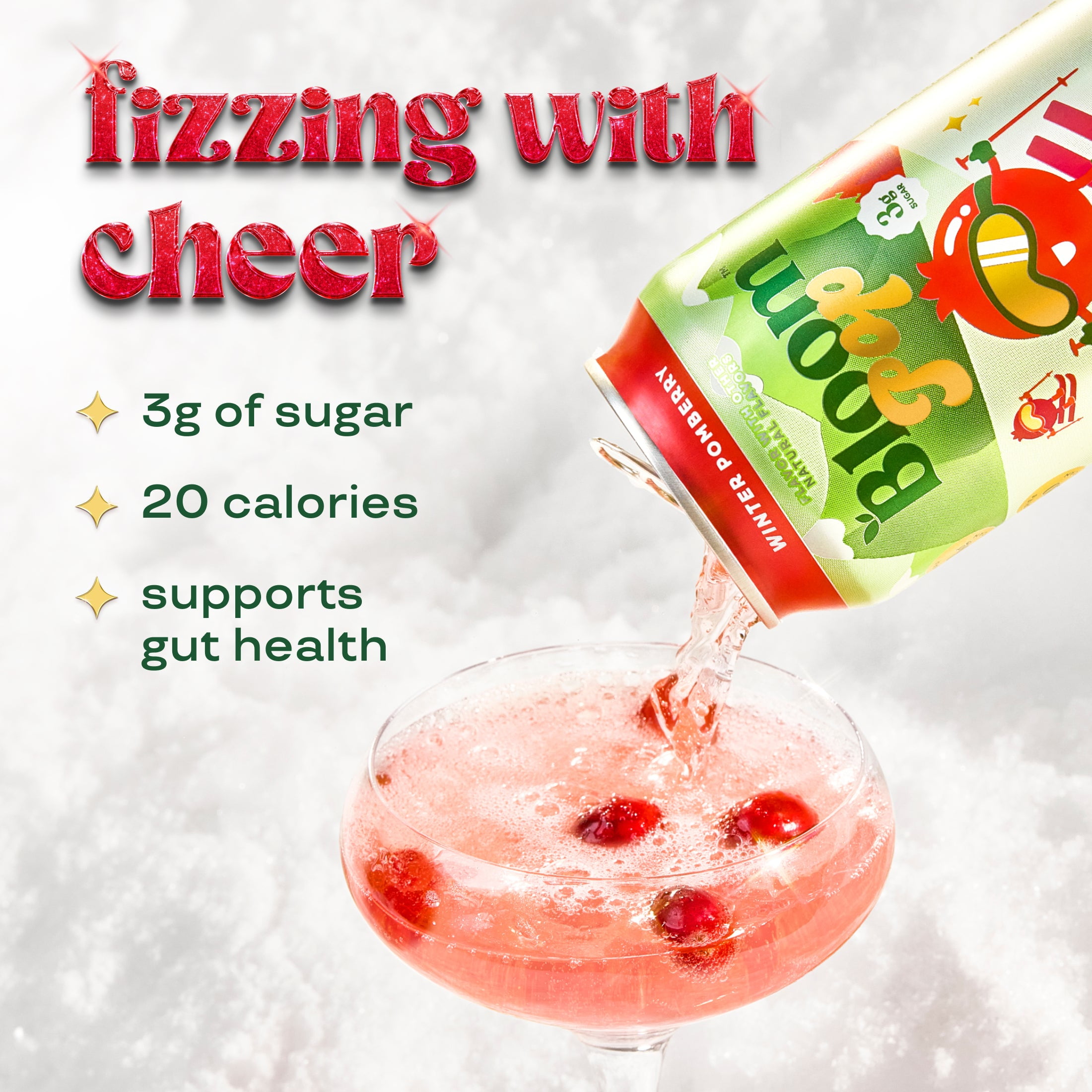 (12 pack) Bloom Nutrition Pop Prebiotic Soda, Winter Pomberry Limited Edition, 12 fl oz, Can