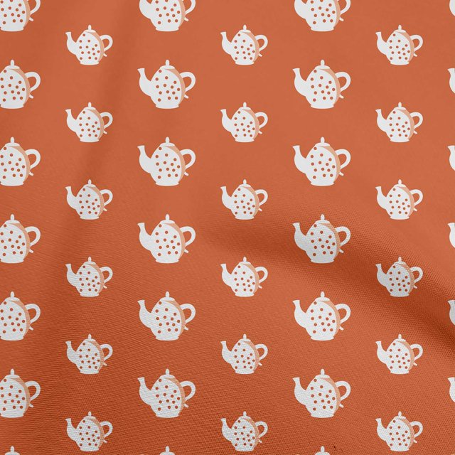 oneOone Cotton Jersey Orange Fabric Tea Kettle Craft Projects Decor Fabric Printed By The Yard 58 Inch Wide-RL