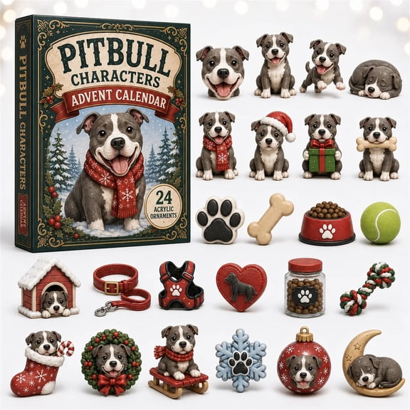 Vacation Pitbull Advent Calendar, 24 Days Christmas Countdown Calendar with Pitbull Pendant Designs, Holiday Decor and Gift for Dog Lovers for Home Display