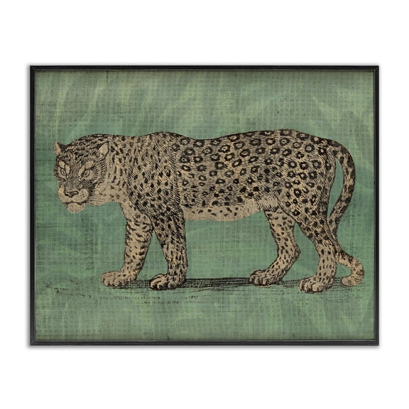 Stupell Industries Traditional Fierce Leopard on Green Black Framed Giclee Art, 14 x 11, by June Erica Vess