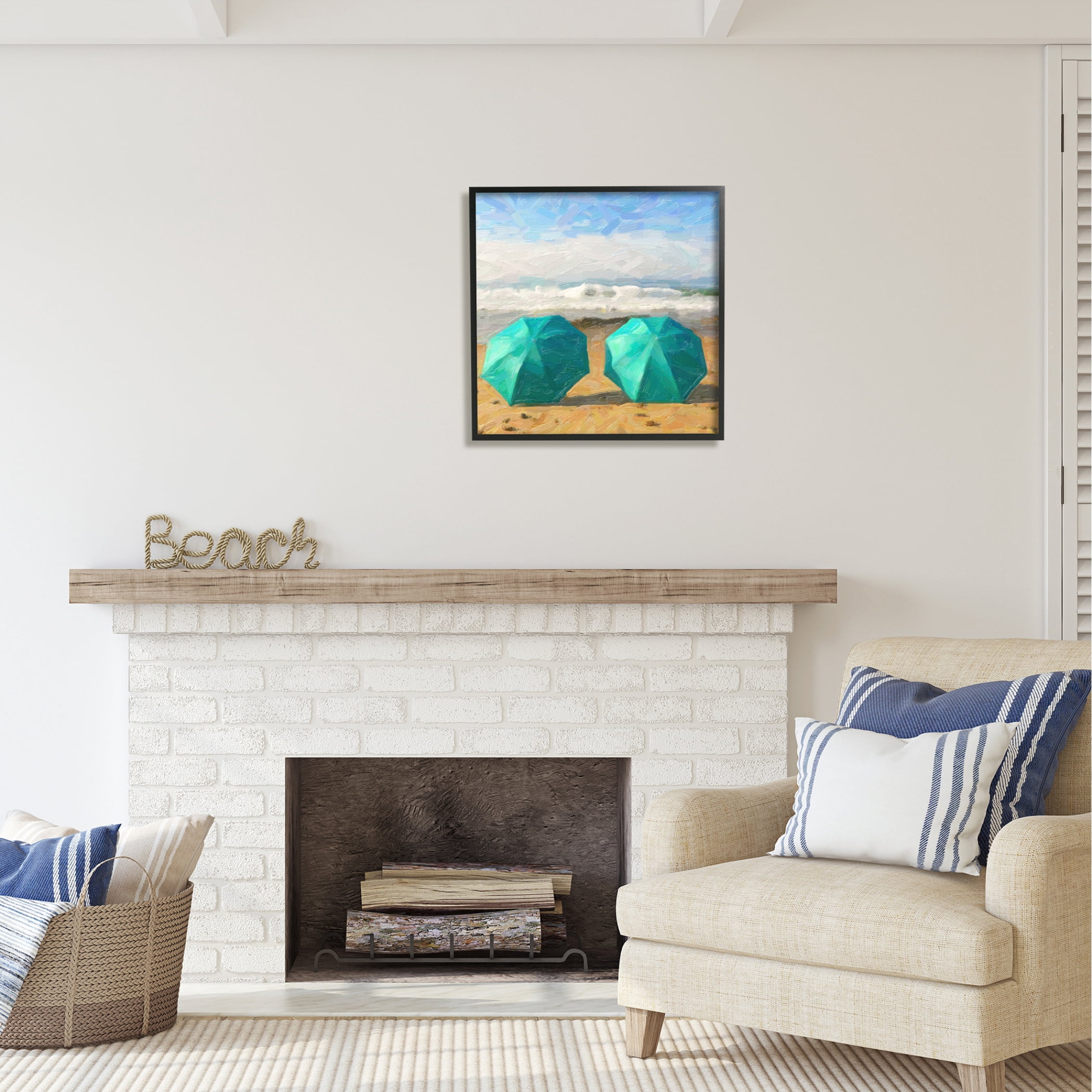 Stupell Industries Beach Umbrellas Duo Nature Painting Black Framed Art Print Wall Art, 24 x 24