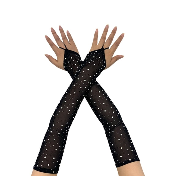 ROZYARD Shimmering Rhinestones Gloves Breathable Stretchy Arm Covers Fingerless Gloves