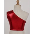 thumbnail image 3 of Venjoe Kids Girls Ballet Dance Top Shiny Crop Tank Tops T-Shirts One Shoulder Sport Bra Performance Red 130-140, 3 of 6
