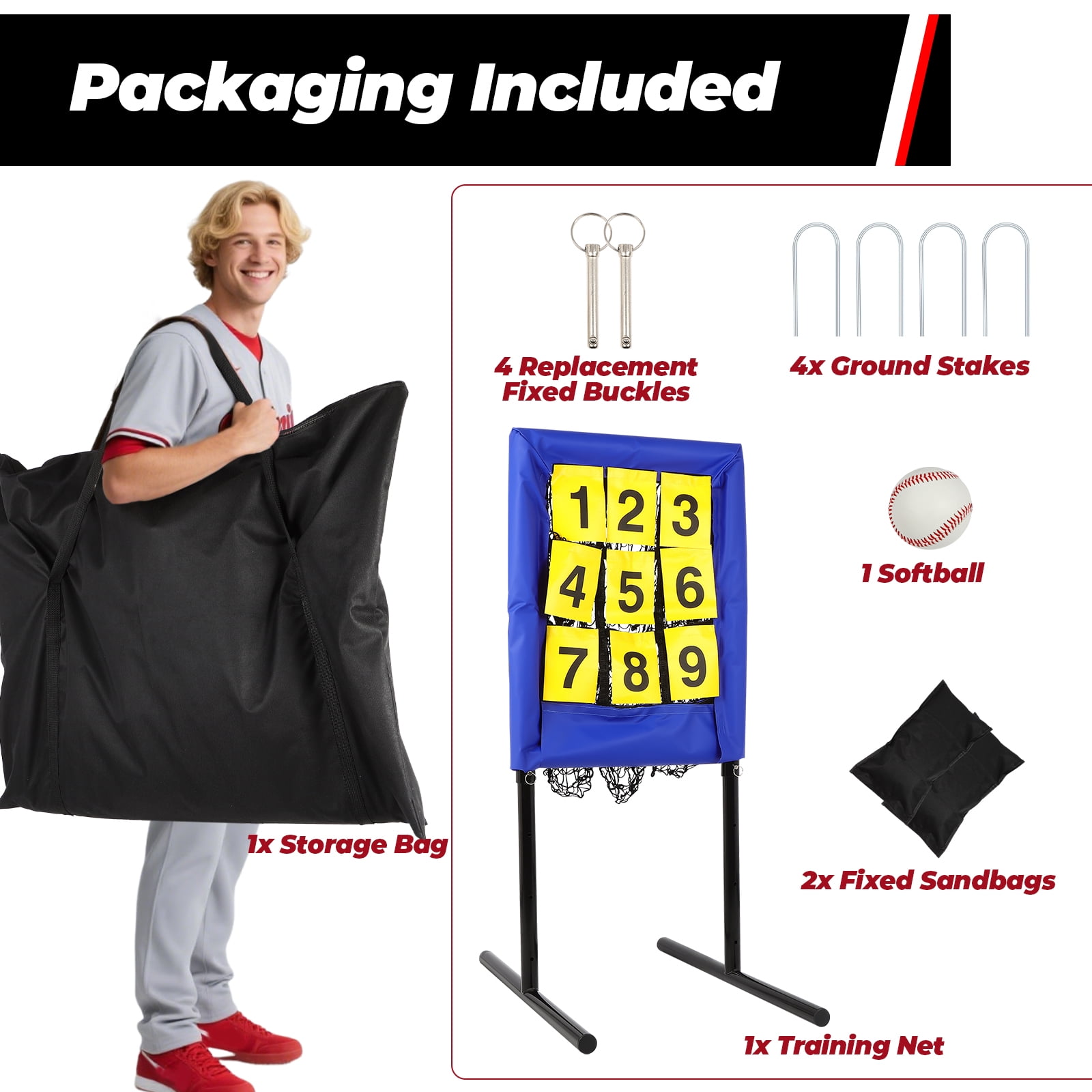 Baseball Pitching Net with Strike Zone | The No Hitter Net 9 Hole Net | Strike Zone Target for Baseball & Softball Training (Bule)