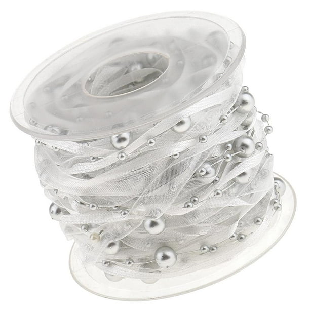 Guirnalda de cuerda transparente con cuentas de perlas de 10 m, ideal para decorar fiestas, vestidos de boda y mucho más. Plata