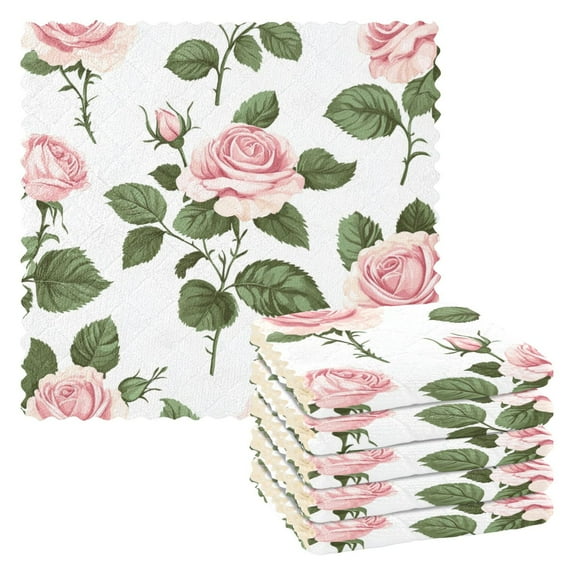 WOBOGO Light Pink Roses Kitchen Towels 6pcs Ultra Soft Absorbent Quick Drying Dish Cloths 11×11inch