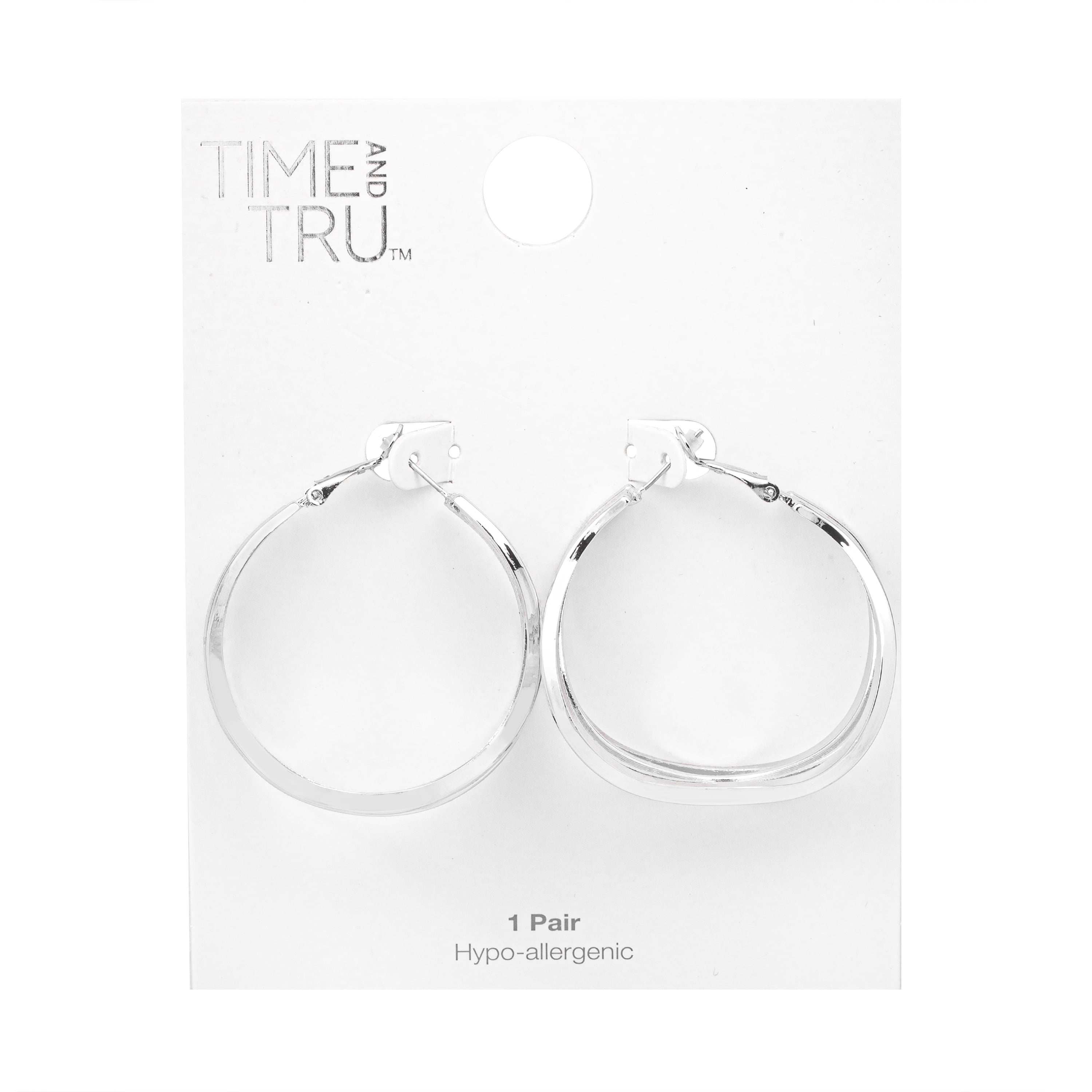 Time and Tru Women's Rhodium Tone Wavy Hoop Earrings