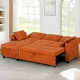 thumbnail image 4 of ACMEASE 84" Chenille Sectional Sleeper Sofa w/Adjustable Backrests, Pull Out Sofa Bed w/USB Charger Port& Reversible Storage Chaise, Convertible L-Shaped Sofa with Cup Holders for Living Room,Orange, 4 of 7