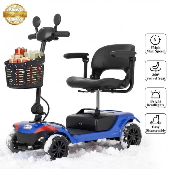 Segmart Mobility Scooter for Seniors, 4-Wheel Electric Mobility Scooter with Swivel Seat,300lbs Heavy Duty Foldable Travel Scooter-Blue