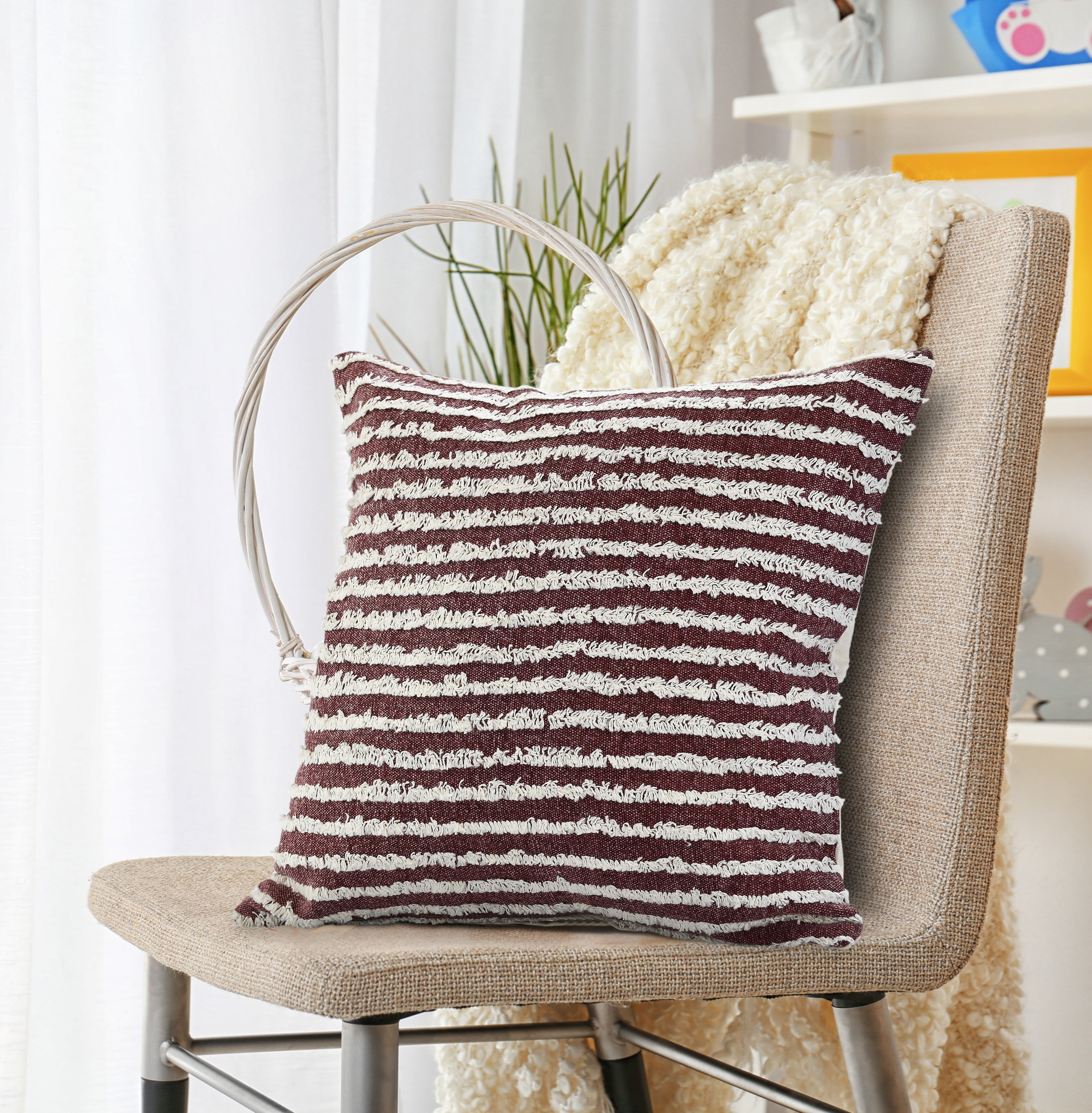 Harlow Hill Xia 20" x 20" Striped Cotton Adult Decorative Feather Filled Pillow, Red/White