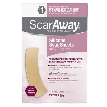 C-Section Scar Treatment Strips, Silicone Adhesive Soft Fabric 4-Sheets (7 X 1.5 Inch), Clinically proven safe and effective in treating and preventing scars By