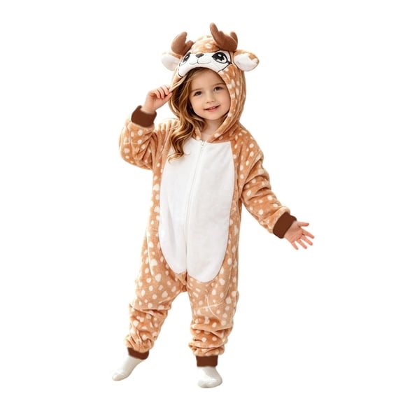JIAYUE Baby Christmas Romper Winter Warm Fleece Long Sleeve Full Zipper Reindeer Hooded Jumpsuit for Casual Daily Wear