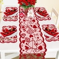 thumbnail image 1 of Camino de mesa y manteles individuales para el Día de San Valentín, juego de camino de mesa y manteles individuales con patrón de corazón, suministros para cena y fiesta de encaje, 1 of 8