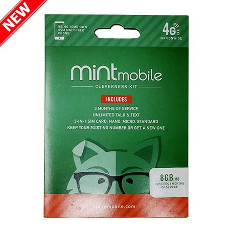 New Mint Mobile Wireless Plan | 8GB of 4G LTE Data + Unlimited Talk & Text for 3 Months (3-in-1 GSM SIM (Best 4g Sim Only)