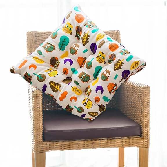 Kabnic Soft Square Chair Cushion Pads - 16" Chair Cushions for Indoor/Outdoor Use, Cartoon Owl