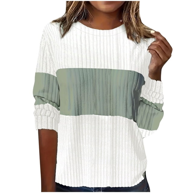 GigrtiJin Blouse Décontractée à Manches Longues et Col Rond pour Femmes, Blouse Ample à Blocs de Couleur Printemps Automne