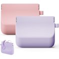 thumbnail image 1 of Organizador de auriculares de silicona con cable, funda organizadora de cable de datos portátil, funda de silicona para cartera para mujeres y hombres (pequeño, morado + rosa), 1 of 8