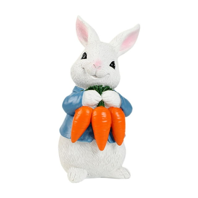 Figura de conejo de Pascua, adorno decorativo, bonita estatua de conejo de primavera para cumpleaños Conejo zanahoria blanca