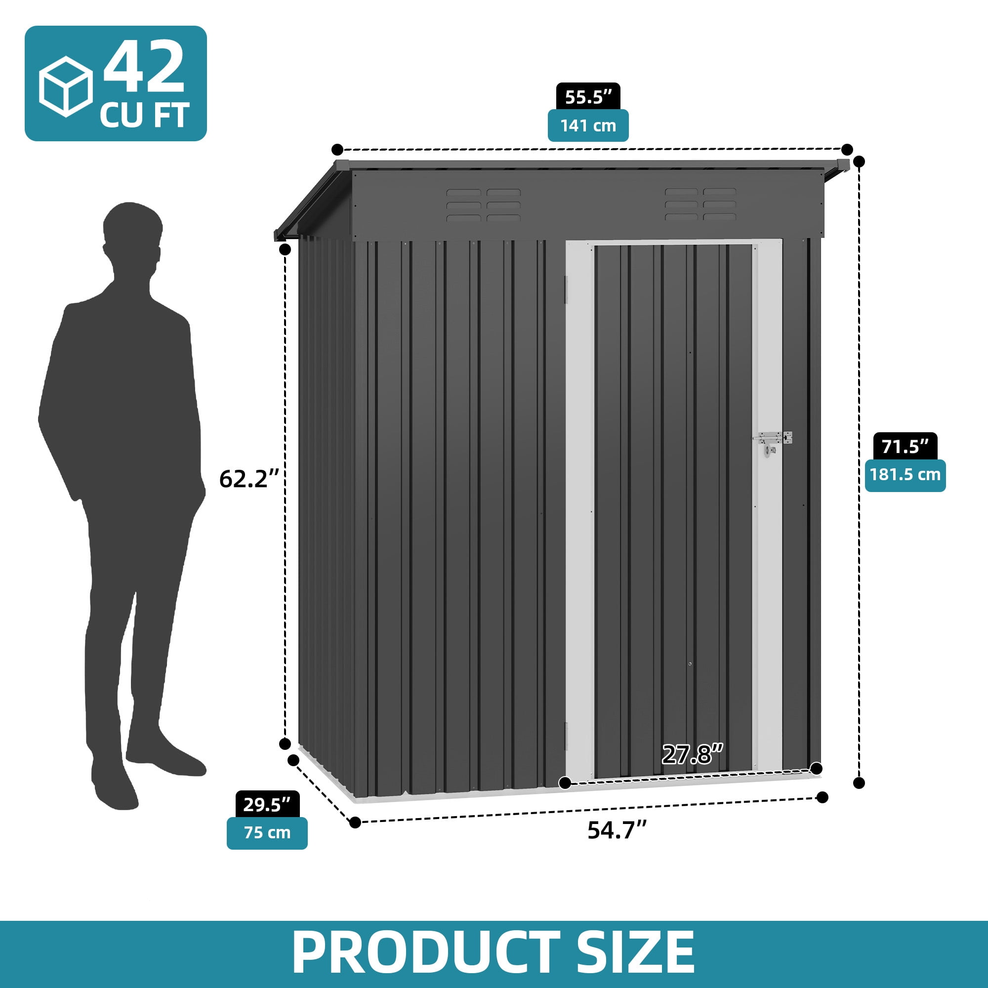 Uforic 5x3 FT Outdoor Storage Shed, Sturdy Metal Tool Sheds with Secure Door & Air Vent for Garden, Patio, Lawn, Store Bike, Trash Can, Lawnmower, Dark Gray
