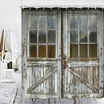 Rustic Wooden Barn Door Decor Shower Curtain for Bathroom Western Country Theme Vintage Rural Farm House Door Bath Curtains Set