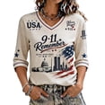 thumbnail image 2 of Women's 9/11 25th Anniversary Shirt, Never Forget Memorial Graphic V Neck 3/4 Sleeve Top, Patriotic Twin Towers 2001-2026 T-Shirt, 2 of 4