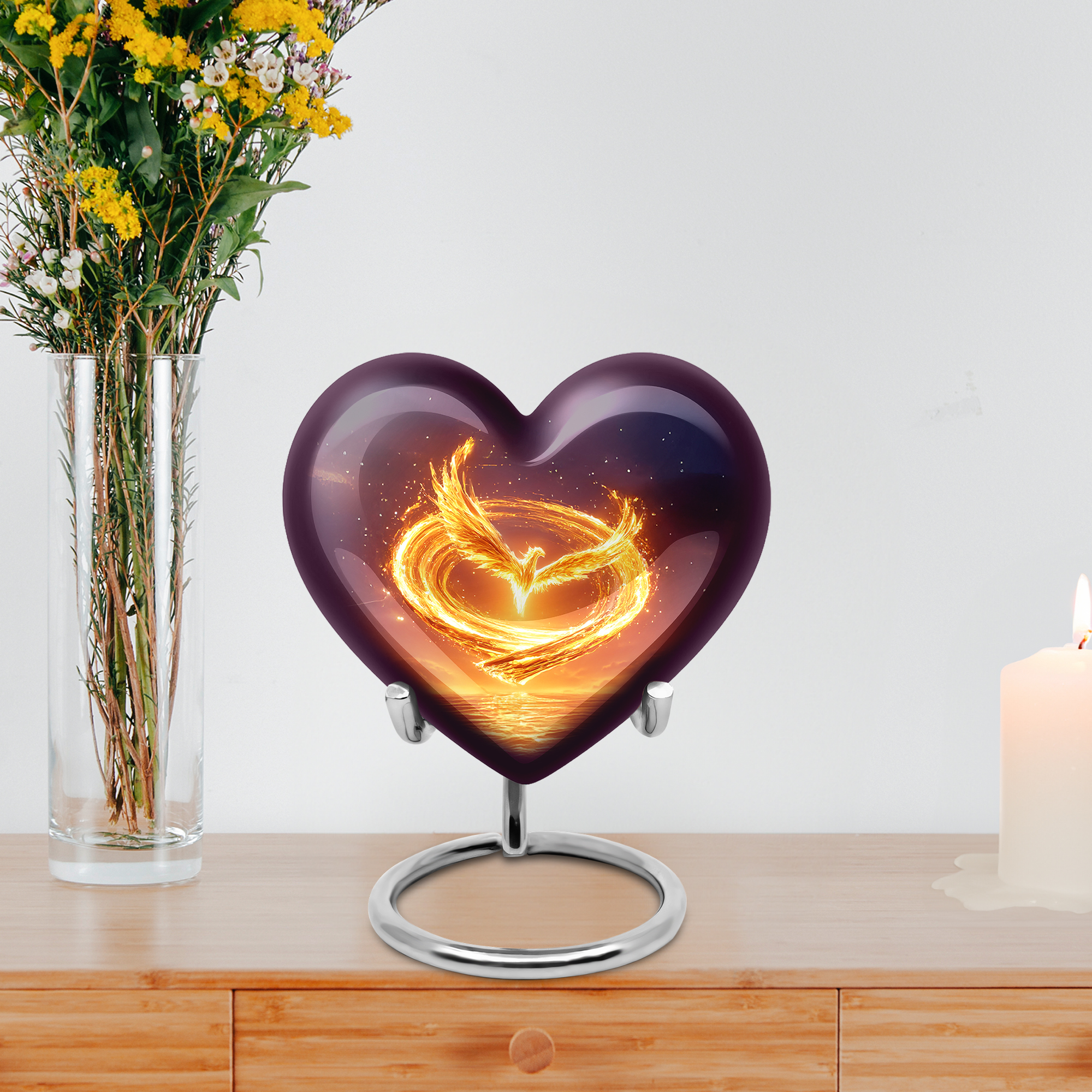 MUKTIVE Phoenix Cremation Heart Urn for Human Ashes for Mother & Father, Memorial Portable Black Urns for Ashes for Adult Male & Female, 3 inch Star Galaxy Keepsake Cremains Ash Holder