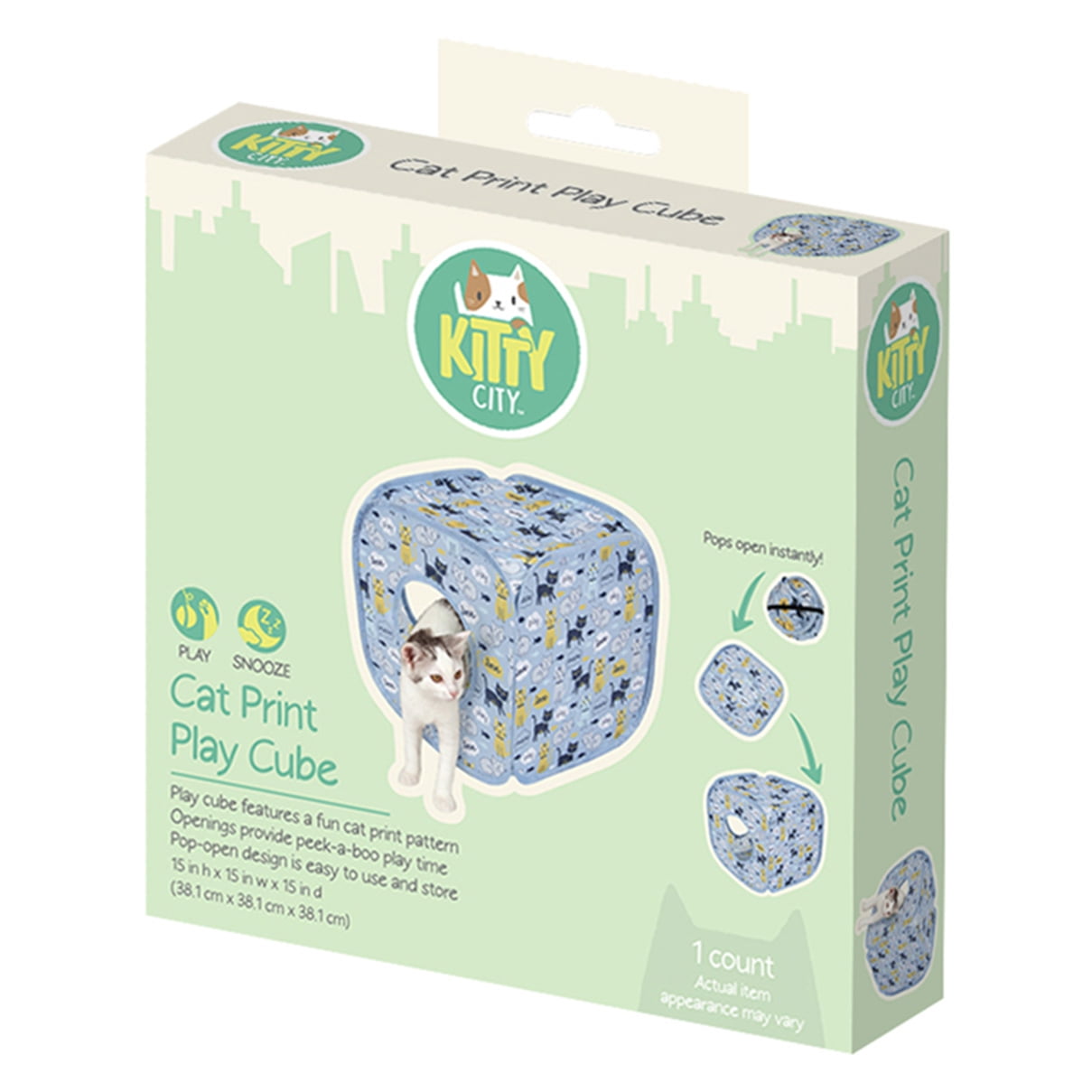 Kitty City Cat Print Play Furniture House, Play Cube, Blue