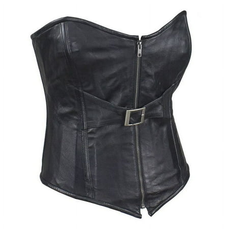 Dream Apparel Women s Black Lambskin Leather Corset Lace up Tops Buckle-up Corset Zipper Bustier Steampunk Corset