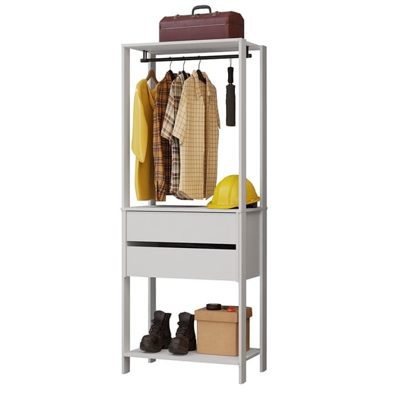 Madesa Garage Storage Rack with 2 Drawers and Hanging Space 27"L Multiuse Organization Cabinet for Tools - White