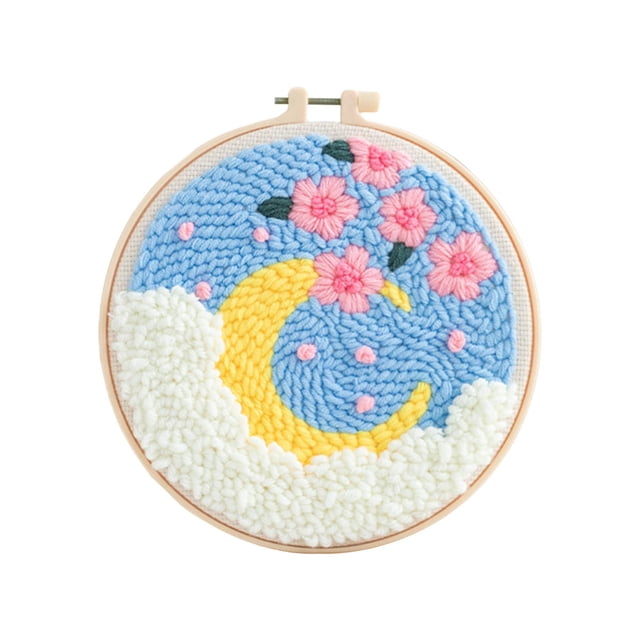 Punch Embroidery Instructions Landscape DIY Basic Tools Pattern Sewing Hooking for Bathroom Home Rug Making , Moon