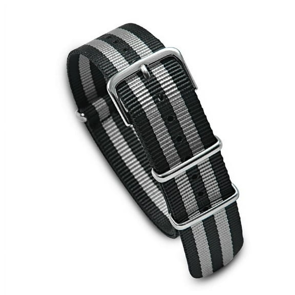 Military MoD Nylon Watch Strap (Black/Silver)