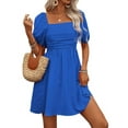 thumbnail image 2 of Women'S Puff Short Sleeve Boho Dress Square Neck Summer A Line Dresses Blue S, 2 of 9