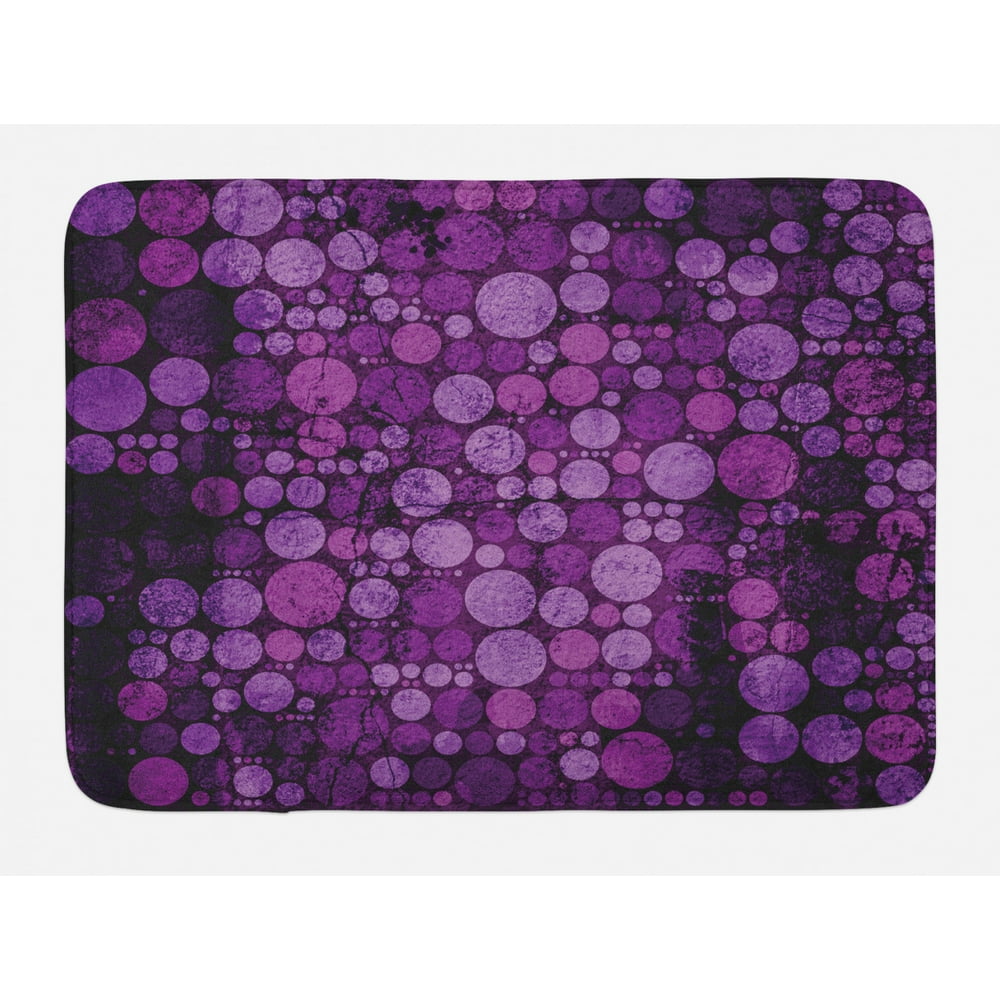 Indigo Bath Mat, Retro Style Vintage 60s 70s Inspired Dots Circles on Grunge Backdrop, NonSlip