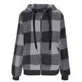 thumbnail image 4 of Kilaqueen Women Plaid Hooded Jackets Drawstring Fall Sherpa Shackets Long Sleeve Zip Up Fuzzy Fleece Shirts Winter Coats with Pockets, 4 of 5