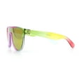 thumbnail image 6 of Kids Size Tie Dye Color Flat Top Shield Horn Rim Plastic Sunglasses Fuchsia Green - Fuchia Mirror, 6 of 7