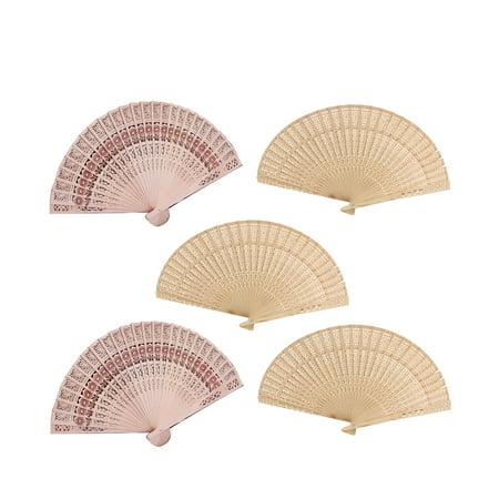 

Hemoton 5pcs 7 Inches Wooden Fans Delicate Hollow Out Folding Fan Handheld Fan Beautiful Fan Dancing Hand Fan (Random Style)