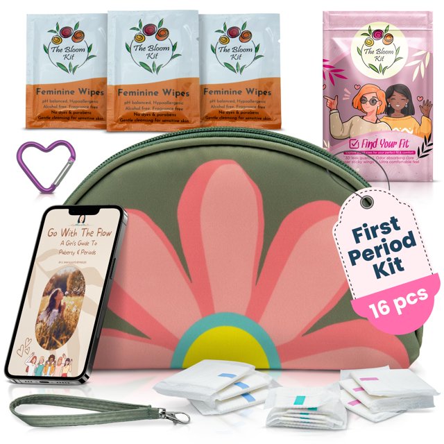 Kit de menstruación The Bloom First Period Kit para niñas de 9 a 12 años, color verde