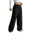 thumbnail image 2 of Deago Corduroy Pants for Women Casual Mid Waist Wide Leg Pants Loose Comfy Trousers with Pockets (Black, S), 2 of 9
