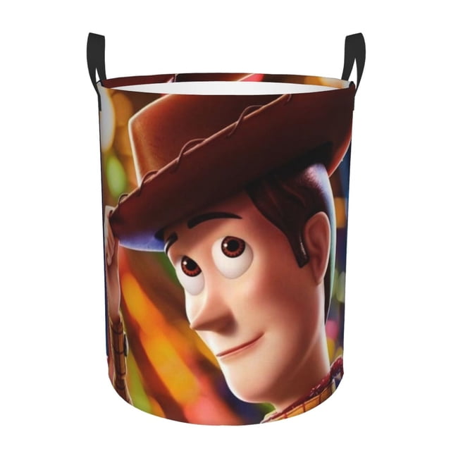 Cesta para ropa sucia redonda de una sola capa de Toy Story, de tela Oxford duradera, impermeable, portátil, plegable, para baño, bolsa de almacenamiento de ropa con asa pequeña.