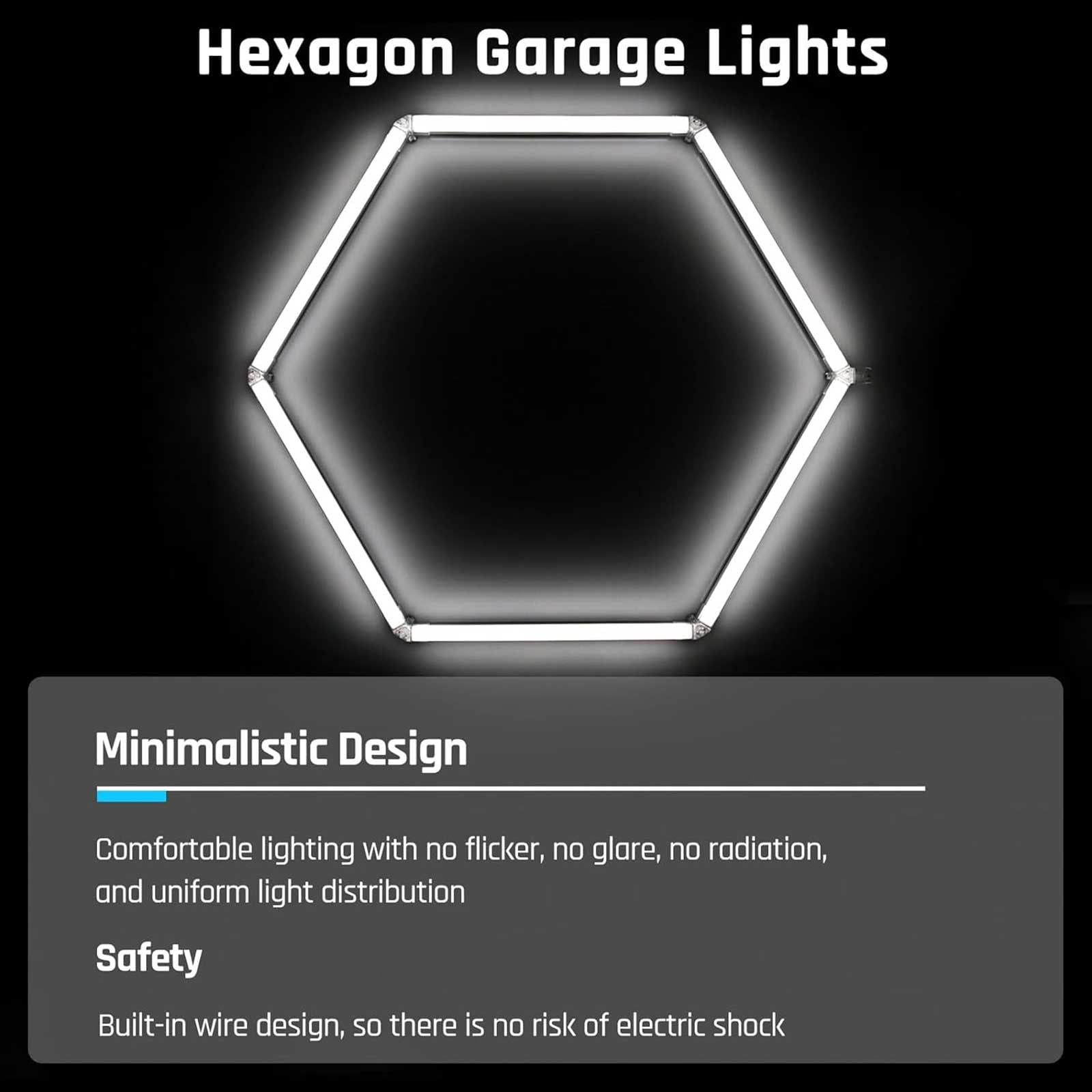 Hexagon Garage Light: Higher Brightness 720W 86400 Lumens Hexagon Led Garage Light with Rectangle Frame 6500K for Garage, Basement, Warehouse, Auto Beauty Shop, Car Detailing Shop etc