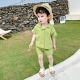 thumbnail image 3 of XBASW Toddler Kids Boys Short Sleeve Set Summer Solid Color Button down Shirt and Shorts Cotton 2PCS Outfit,Size 3-8T, 3 of 8