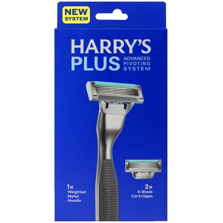 Harry's Plus Shaving Razor for Men with 2 Razor Blade Refill Cartridges, Onyx